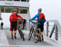 The ferry runs all year round, but less frequently in winter. The crossing takes half an hour and costs 8 euros for bikers.
