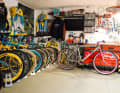 Jerseys, posters, bikes: Christian's basement is a walk-in Yeti shrine.
