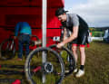 Georg Egger had hoped for home advantage, but the mud dashed his hopes to some extent. The slippery course was unpredictable. Georg puts on mud tyres for more grip.