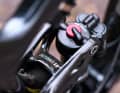 Unlike the Anthem
 Giant continues to use the Maestro rear suspension system on the Trance. Here, the shock is controlled simultaneously from above and below via two rockers. The lower rocker (not pictured) is the only aluminium component on the carbon frame of the Trance.