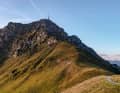 Landmark and signpost: the 102 metre high transmission mast on the Kitzbüheler Horn peaks into the early morning sky. Locals Kurt Exenberger and Fabian Schweinberger on tour to Harschbichl.