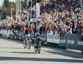 Crossing the finish line: Pidcock only beat Dascalu in the final sprint.