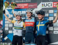 Short track podium: 1st Jolanda Neff (centre), 2nd Rebecca McConnell (left), 3rd Jenny Rissveds