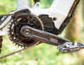 The cooling fins of the Bafang M510 protrude from behind the chainring.