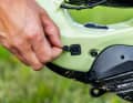 The charging port is easily accessible above the engine. Unfortunately, it opens easily on tour.