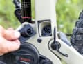 The charging port is located in the seat tube of the Rapcon Pmax CX. The cover works, but is easily lost and could be of a higher quality.