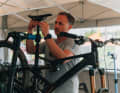 For the Orbea test bikes, you have to be on the mat at 10 a.m. on the dot. The bikes are quickly snapped up and are chased around the three test tracks.