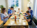 Dinner with the family: Dennis has two siblings. Brother Max (right) is also a keen mountain biker. 