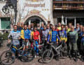 Team picture of the tour guides at the Steineggerhof: Kurt Resch (centre) has kept some of his old sports equipment from the old days.