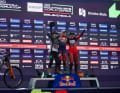 The women's podium: Tahnée Seagrave ahead of Anna Newkirk and Nina Hoffmann.