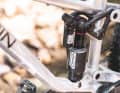In test trim, the Grin One comes with a standard 165 millimetres of travel from a Rockshox Vivid Air Ultimate shock. 160 or 150 millimetres of crumple zone would be possible with shorter shocks.