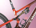 The rear suspension delivers 150 millimetres of travel. Enough to let it rip with the Levo SL even in difficult terrain.