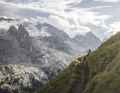 The best way to reach Porta Vescovo is to take the last cable car. Then you have the trail and this view of the Marmolada almost to yourself.