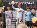 Sieger-Typen: Deutsche Meisterschaft Downhill in Todtnau. Levin (li), Sieger Lois Eller, dritter Vincent Vodan.