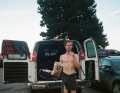Gypsy life: Photographer Moritz Ablinger after the obligatory dip in the lake after the ride. Moritz's outdoor advice: "Get mosquito spray locally, European products are hardly effective here."