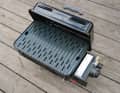 The feet of the Weber grill are simply folded up and then lock the lid for transport or storage.