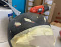 Step 1: Remove the visor, remove the upholstery, mask off, sand off the old paint.