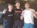 Meeting idols: Mailo with racer Johannes Fischbach (left) and Insta-Shredder Korbi Engstler (right).