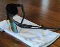 The sunglasses fit snugly around the eyes. The tester also has room for the eyebrows.