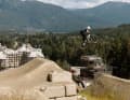 Kathi dives over the Joyride course in Whistler. "The Crankworx course in Innsbruck is more challenging than the one in Whistler," says Kathi.