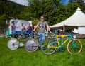 Dutchman Mark Lemstra had three replicas of the most iconic World Cup bikes with him: the 92 Miyata fully from 1st DH World Champion Greg H-BALL Herbold, John Tomac's famous 1990 Raleigh with racing handlebars and a 1995 Yeti LT, as ridden by Miles Rockwell on the death-defying Kamikaze Downhill.