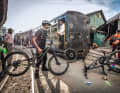 As feared, the bikes did not fit into the narrow narrow-gauge railway. The wheels had to be removed.