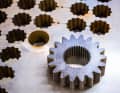 Cut: gearwheel laser-cut from steel on site for a functional model. Plastic prototypes from the 3D printer would crumble too easily.