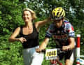 Cheered on: Nino pedals hard, mum Franzisca cheers him on...