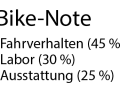 Benotung: Das BIKE-Urteil setzt sich aus den subjektiven Eindrücken der Testfahrer und unseren Labormesswerten zusammen. Das Urteil ist preisunabhängig.  Notenspektrum: sehr gut (0,5–1,5), gut (1,6–2,5), befriedigend (2,6–3,5), ausreichend (3,6–4,5), mangelhaft (4,6–5,5).