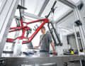 The new stiffness test rig decodes the frame stiffness and measures the main frame and rear triangle separately.