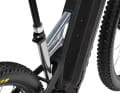 The frame does not feature a conventional seat tube