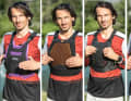 A comparison of all protector waistcoats. Two of them have the stricter protection level in the back section, two only the simpler one.