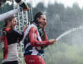 Champagne injection: Amaury Pierron after his fabulous victory in Val di Sole with a lead of 6.5 seconds. His bike: the Commencal Supreme DH.