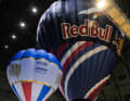A special balloon had to be constructed for the Don't Look Down project. Normal hot air balloon on the left, Red Bull balloon on the right.