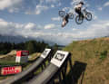 Harriet Burbidge-Smith (back) and Patrica Druwen (front) at the Crankworx Speed and Style in Innsbruck