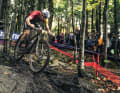 Schlammfinale in Mont  Sainte-Anne. Lars Forster auf der  Suche nach Grip.