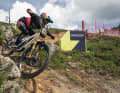 Myriam Nicole in full throttle mode on her full throttle bike in Leogang.