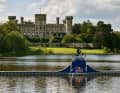 What a fun format, what a location: Eastnor Castle in England. Here, Kriss Kyle is balancing on the narrow jetty.