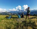 Sassolungo, Sella and Odle peaks (from right). You always have to take a photo break on this tour.