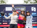 The women's podium from left to right: Ella Conolly (second place), Elly Hoskins (first place), Morgane Charre (third place)