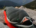 The Therm-a-Rest Hyperion 0C UL in action. Price: 525 euros, weight: 506 grams including the stuff sack. For mild summer nights, a sleeping bag with less insulation will do just fine.