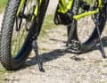 The duo of mini parking support on the lowrider and rear kickstand stabilises the fully loaded bike perfectly.