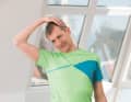 Stretching exercise for the side of the neck, calm breathing supports stretching