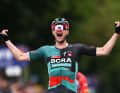 Geschafft! Nico Denz krönt seine Flucht mit dem Etappensieg in Rivoli. Giro d’Italia, 12. Etappe, 18. Mai 2023.