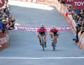 Internal duel: Lotte Kopecky (left) and Demi Vollering have fought for many a victory - like here at Strade Bianche.