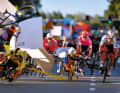 Shot: Fabio Jakobsen (right) and Dylan Groenewegen crash heavily on a downhill finishing straight at the Tour of Poland 2020.