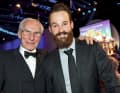 Jürgen Geschke (left) was a celebrated cyclist himself. Here he accompanies his son at the election for Berlin's Sportsman of the Year 2015