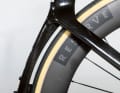 Elegant: The seat tube nestles around the rear wheel, which has a higher carbon rim than the front wheel.