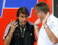Christian Frommert in conversation with Hans-Michael Holczer, Team Manager of the Gerolsteiner cycling team