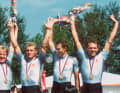 In 1988, Uwe Ampler (right) also celebrated gold in the team time trial over 100 kilometres at the Olympic Games in Seoul with Jan Schur, Maik Landsmann and Mario Kummer.